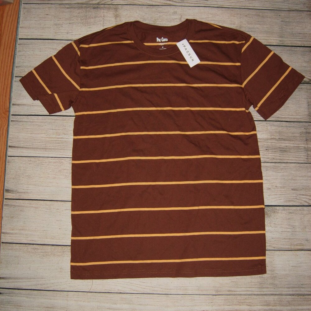 Pacsun Striped Brown Yellow T-Shirt M